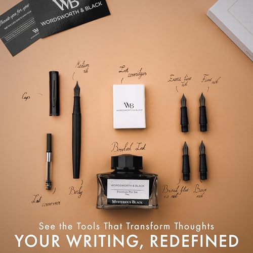 Wordsworth & Black Luxury Fountain Pen Set for Writing, 6 Nibs, All Black - color: All Black