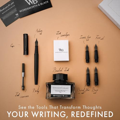 Wordsworth & Black Luxury Fountain Pen Set for Writing, 6 Nibs, All Black - color: All Black