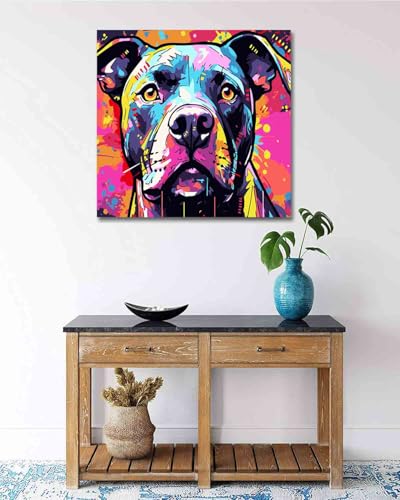 TOCARE Framed Paint by Numbers Kit for Adults Beginners & Kids Ages 8-12,12x12inch Pitbull Dog Paint by Number with Frame,Easy Dog Paint by Numbers Framed Canvas (Without Easel) - color: TC-F-291