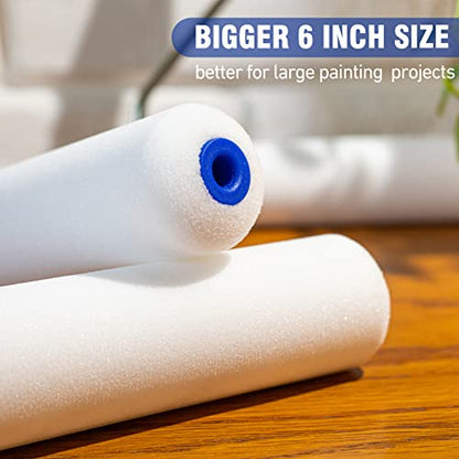 Mister Rui Foam Paint Roller Cover, 6 Inch Sponge Paint Roller Sleeve, Pack of 10, Foam of Premium Quality Can Be Used with Water and Oil Based Paints - color: #. 6" 10 Pcs Double-rounded