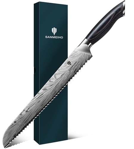 10 inch Bread Knife in Powder Steel, Serrated Bread Knife | for Homemade Bread Sourdough Ultra Sharp Bread Slicer Knives with Ergonomic Pakkawood Handle for Sourdough, Turkey and Fruit - size: 10"