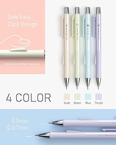 Nicpro 8PCS Pastel Mechanical Pencil 0.5 & 0.7 mm, Cute Pencils Fast Click | 8 Tubes HB Lead Refills, Erasers for Drafting, School Student Writing, Drawing, Sketching -with Case - style: 8PCS-0.5 & 0.7mm