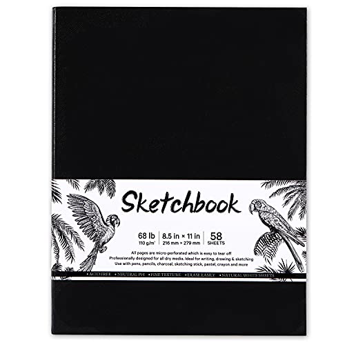 Sketchbook - Hardcover Sketch Pad, 8.5" x 11",Sketch Book 58 Sheets | Durable Sketch Book for Professional Adults, Artists and Amateurs, 68 lb/110 GSM, Use with Pens, Pencils, Sketching Stick