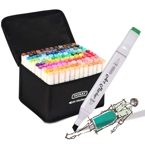 YASNAY Alcohol Markers 120 Colors Dual Tip Fine & Chisel Art Markers Set - color: 120 Colors
