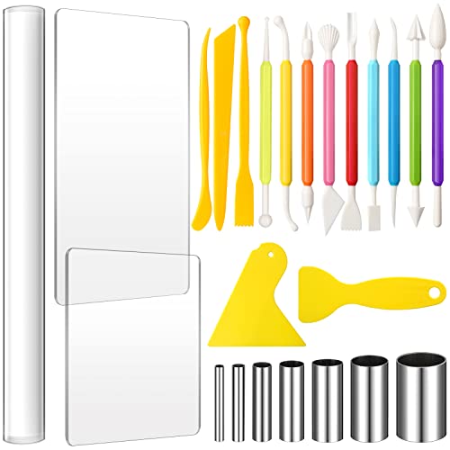 Honoson 23 Pcs Clay Sculpting Tools Set with Roller Cutters,Colorful | Acrylic Mat, Metal Round Cutters, Scraper Board, Ideal for Polymer Clay Crafts, Art Sculpting, Shaping and Modeling Projects - color: Colorful