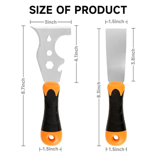 WEGAZ 2 Pack 12-In-1 3" Putty Knife Paint Scraper, 1.5" Stainless Steel | Heavy Duty Scraper Tool, Ergonomic Handle, Multi-Use Paint Scraper Tool for Painting & Wood