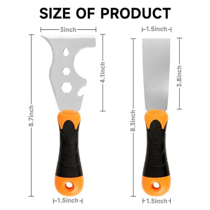 WEGAZ 2 Pack 12-In-1 3" Putty Knife Paint Scraper, 1.5" Stainless Steel | Heavy Duty Scraper Tool, Ergonomic Handle, Multi-Use Paint Scraper Tool for Painting & Wood