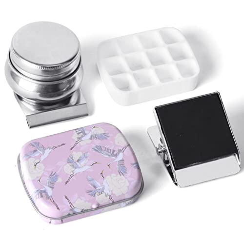 Portable Travel Watercolor Palette, Mini Metal Tin Box,12-Well Empty Tins - color: Outdoor Painting Set-pink Crane