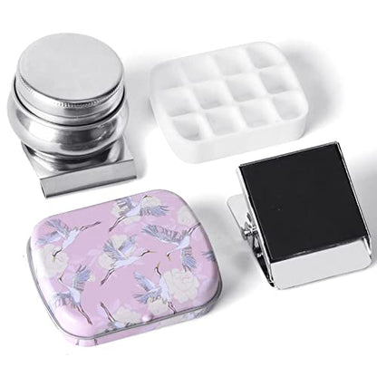 Portable Travel Watercolor Palette, Mini Metal Tin Box,12-Well Empty Tins - color: Outdoor Painting Set-pink Crane