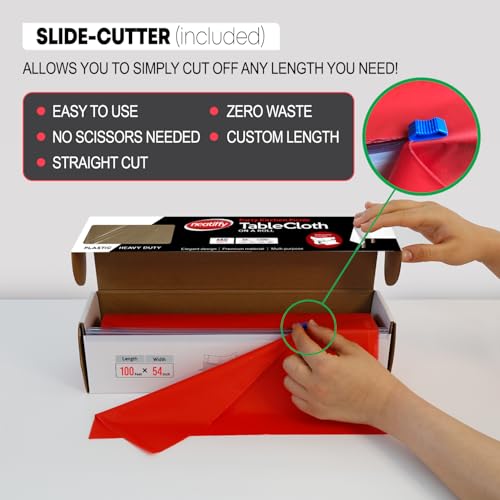 Neatiffy Disposable Plastic Table Cloth Roll | Waterproof Tablecloth | Table Cover for Picnic, Party, Banquet, Birthdays, Weddings (Red, 54 inches X 100 feet) - color: Red100, size: 54 inches X 100 feet