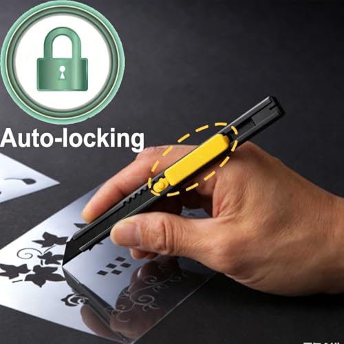 Gebildet 5pcs Black Blade Black Housing Utility Knife, Right and Left Hand Stainless Steel Lockable Cutter Knife, 9mm Snap Off Blades, 30 Degree Foil Knife, for Foils, Wallpaper, Crafts, Cartons - color: Black Blade Knife 30°
