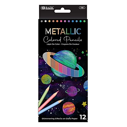 BAZIC PRODUCTS Metallic Colored Pencils, 12 Colors, Pre-Sharpened, 144-Case | metallic shades; pre-sharpened wood barrels; drawing; coloring books; posters; shading; art projects