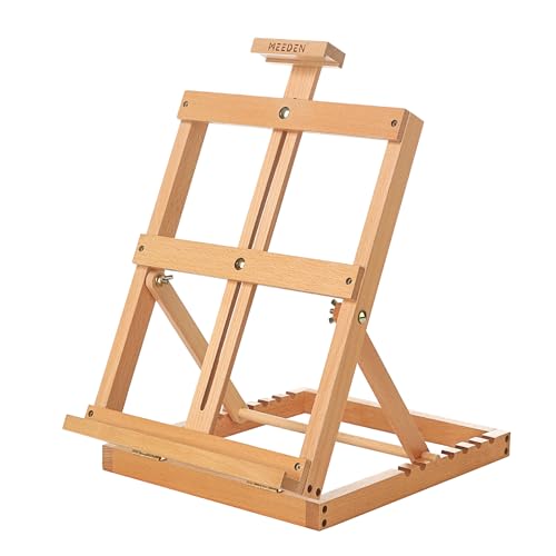 MEEDEN Heavy-Duty Tabletop Studio H-Frame Wooden Easel- Solid Beech Wood Adjustable Artists Desktop Wood Easel Table for Artist, Beginners & Teens- Holds Canvas Art up to 23" High
