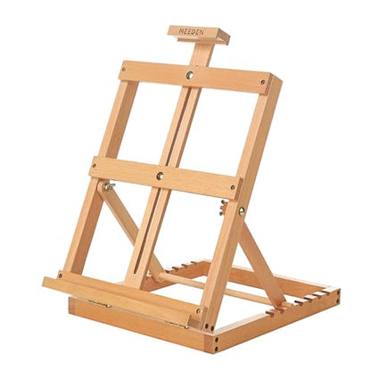 MEEDEN Heavy-Duty Tabletop Studio H-Frame Wooden Easel- Solid Beech Wood Adjustable Artists Desktop Wood Easel Table for Artist, Beginners & Teens- Holds Canvas Art up to 23" High
