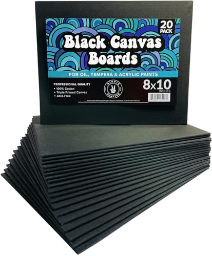 Black Canvas Panels for Painting, 20 Pack, 5x7 Inch Gesso-Primed Boards for Oil, Acrylic & Watercolor, Blank Art Canvas for Artists - size: 8x10 - 20 Pack