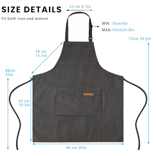 BeLuyi Adjustable Bib Apron with 2 Pockets Chef Cooking Kitchen Restaurant Aprons for Women Men - color: Black Pinstripes