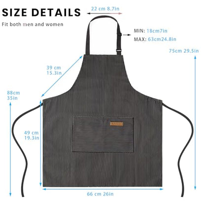 BeLuyi Adjustable Bib Apron with 2 Pockets Chef Cooking Kitchen Restaurant Aprons for Women Men - color: Black Pinstripes