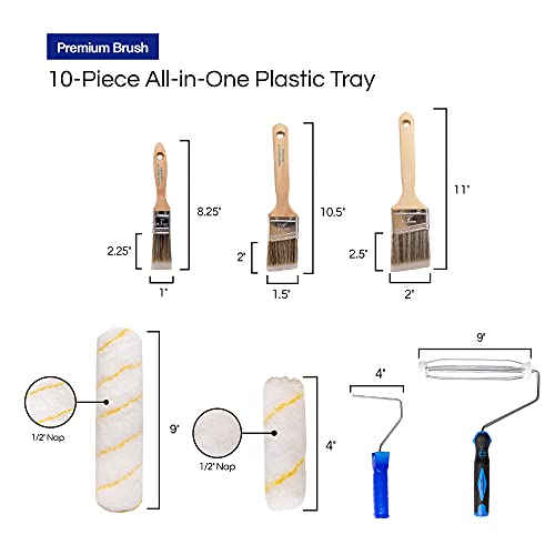 Pro Grade Paint Roller Kit, Brush & Roller,10 Piece Set, Wall Painting Naps for Professionals & Homeowners - All Paints & Stains, Washable, Reusable, Easy to Clean, Superior Absorbency. (Pack of 2) - size: 10 Piece Set (Pack of 2)