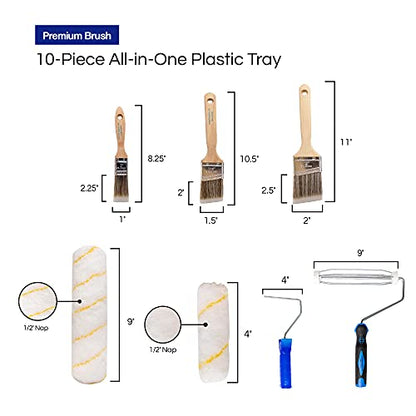 Pro Grade Paint Roller Kit, Brush & Roller,10 Piece Set, Wall Painting Naps for Professionals & Homeowners - All Paints & Stains, Washable, Reusable, Easy to Clean, Superior Absorbency. (Pack of 2) - size: 10 Piece Set (Pack of 2)