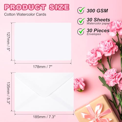 Awclub 50 Sets Blank Watercolor Cards with Envelopes, 140lb/300GSM Cotton Watercolor Paper Cards for Art Painting Creative Greeting Cards, 5x7 Inch