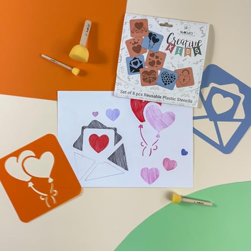 NAKLEO Painting Stencils for Kids, 8 Pcs Set 6x6” Love Hearts, Children Creative Drawing Templates Plastic and Reusable, DIY Decoration Arts and Crafts, Paper Wall Wood Fabric - color: LOVE – HEARTS