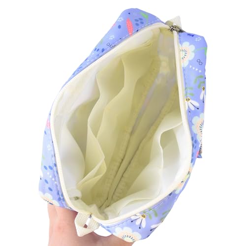 Multiple Pockets Portfolio Organizer with Zippered,Storage Pencil Pouch Bag - color: Purple Flowers