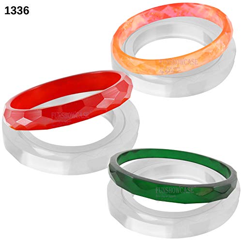 Funshowcase Assorted Size Faceted Geometric Bangle Bracelet Jewelry Silicone Mold, for Polymer Clay, Crafting, Resin Epoxy Wide and Slim, 6-Piece in Set - color: SLIM and WIDE