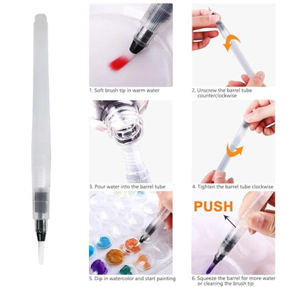 Funto Watercolor Set, 48 Color Paint Set, 10 Brushes, 30 Page Pad(9"x12"), 4 Refillable Pens & More, Painting Kit for Kids, Adults, Beginners - style: 48 Kids Set