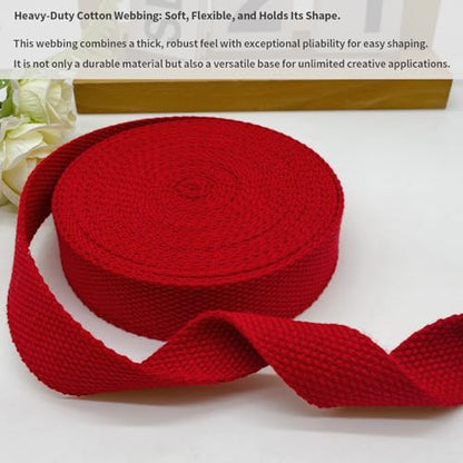 Red Heavy‑Duty Cotton Webbing Strap 1''x6yds for Bags | 2mm thick webbing for dog collars, backpack, bag handles, apron straps, slings, sewing repairs & DIY craft projects. - color: Red