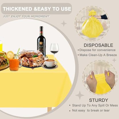 D&Z 12 Pack Yellow Disposable Plastic Tablecloth 54"x108" Table Cover - color: Yellow, size: 12 Pack 54"×108" Rectangle