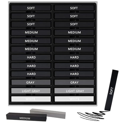 24 Pcs Compressed Charcoal Sticks and 4 Pcs Vine Charcoal Sticks, 18-20 MM Jumbo Vine Charcoal Pencils