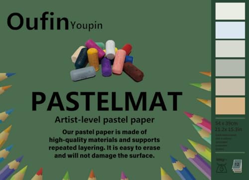 Oufin Youpin Sanded Pastel Paper Pad for Artists - (21.2×15.3Inches) 54 x39 cm - 600gsm - 12 Sheets of 6 Assorted Colors -Heavyweight Drawing Paper Pad for Pencils and Soft Oil Charcoal Pastels