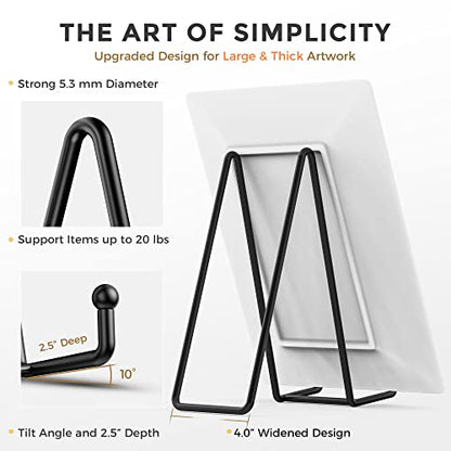 TR-LIFE 10 Inch Large Plate Stands for Display - Metal Plate Holder Display Stand + Picture Frame Holder Stand + Small Easels for Decorative Platter, Book, Plaques, Photo, Tabletop Art (2 Pack) - size: 10 Inch