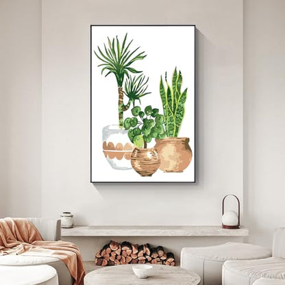 Yezavesu Framed Paint by Numbers Kit for Adults Beginner & Kids Ages 8-12, Easy Green Plant Paint by Numbers with Frame, DIY Number Painting for Adults Plants for Home Wall Decor Gift 8X 12 inch | With Frame Canvas 8x12 inch, DIY Acrylic Painting by Numbe