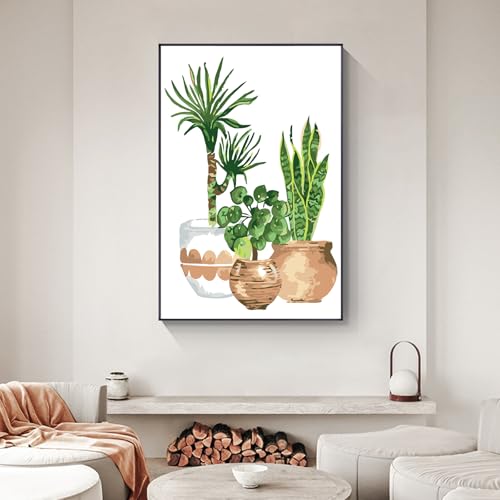 Yezavesu Framed Paint by Numbers Kit for Adults Beginner & Kids Ages 8-12, Easy Green Plant Paint by Numbers with Frame, DIY Number Painting for Adults Plants for Home Wall Decor Gift 8X 12 inch | With Frame Canvas 8x12 inch, DIY Acrylic Painting by Numbe