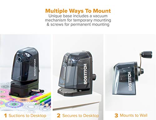 Bostitch Office Multi-Mount Manual Pencil Sharpener, Vacuum Mount or Screw Mount, Assorted Colors - Receive One of Five Colors (MPS2-ASST) No Color Choice