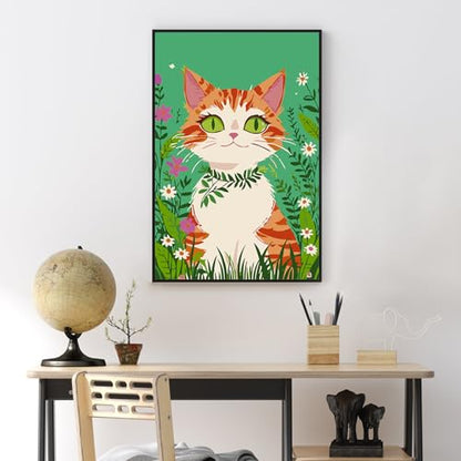 Yezavesu Framed Paint by Numbers Kit for Adults Beginner & Kids Ages 8-12, Cat Paint by Numbers with Frame, DIY Number Painting for Adults Orange Cat for Home Wall Decor Gift 8X 12 inch | With Frame Canvas 8x 12 inch, DIY Acrylic Painting by Numbers Orang
