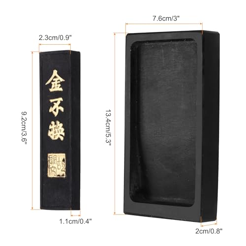 PATIKIL 5 Inch Chinese Calligraphy Inkstone with Ink Stick, Rectangle Ink Stone Tray for Traditional Calligraphy Practice Painting Drawing, Black - size: 5 Inch