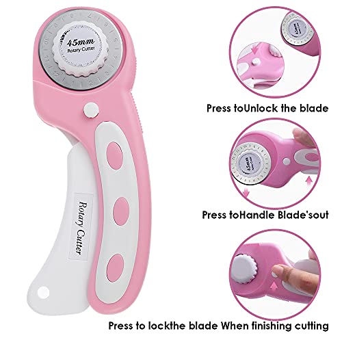 Abizarch Rotary Cutter Set - 45mm Rotary Fabric Cutter, A4 Cutting Mat, Self Healing Sewing Mats, Quilting Ruler and Fixing Clips, Craft Knife Set, Ideal for Crafting, Sewing, Patchworking