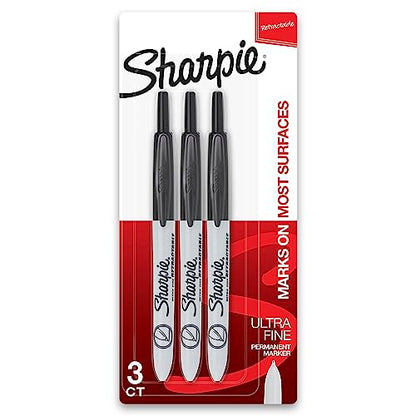 Sharpie Retractable Permanent Markers, Ultra Fine Point, Black, 3 Count - size: 1 Count (Pack of 18)