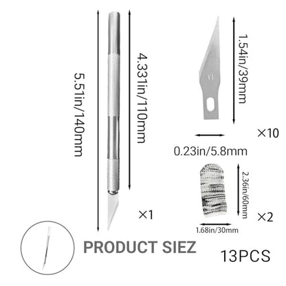 13 Pcs Precision Scoring Knife for Bread Baking, Professional Craft Knife Set with Multiple Blades and Finger Cots, Artisan Dough Lame Tool for Bakers and Crafters (Silver)