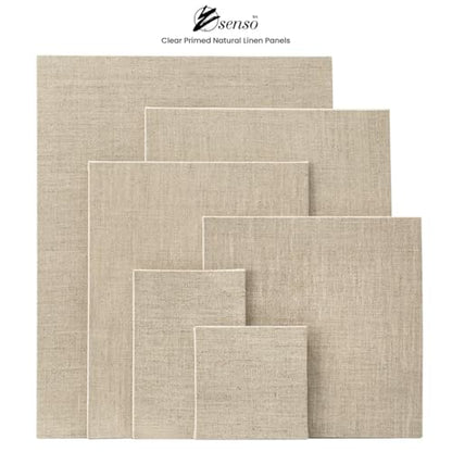 Senso Clear Primed Linen Panels - Small Sampler Set of 12 Canvas Panels - 3 Each of Sizes 8x10, 9x12, 11x14, and 16x20 for Painting Oils, Acrylics, Pastels and More - size: Small Set of 12