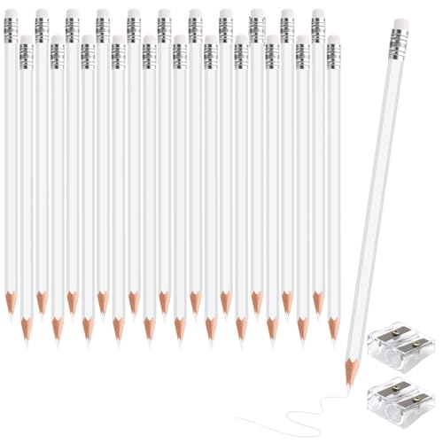 24PCS White Colored Pencils with Eraser Pre Sharpened Pencil 2 HB - Ideal for Checking, Grading, Tests & Office/School Supplies (White) - color: white
