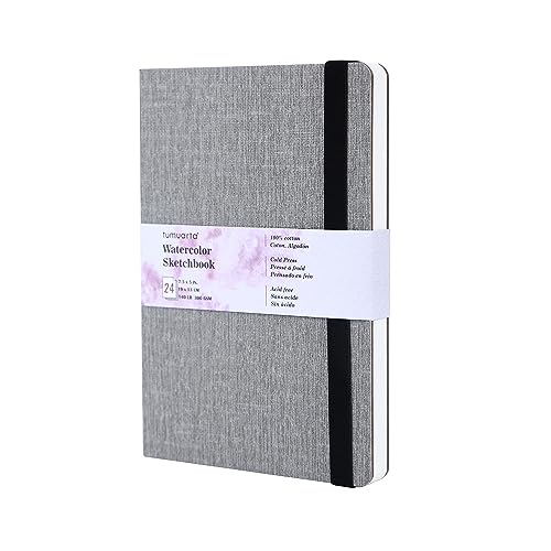 tumuarta Portrait Watercolor Sketchbook, 7.5x5, 140 LB, 300GSM | 100% Cotton Paper, Cold Press, 24 Sheets,48 Pages, Watercolor Journal For Use As Sketch book and Mixed Media Pad On The Go - color: Gray, size: 7.5"x5"