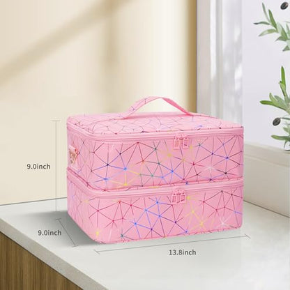Nail Polish Organizer Bag Holds 50+ Bottles (15ml/0.5 fl.oz) &UV Nail Lamp - color: 04-Pink, size: 50 Bottles