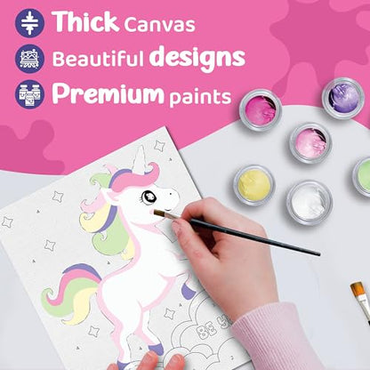 jackinthebox Paint by Numbers Unicorn Craft Activity for Girls for Ages 6–9 | Easy paint-by-number activity with 8X10 inch 3 unicorn canvas design,art & craft painting kit Gift for creative kids ages 6-9