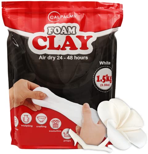 3.3 lbs Moldable Cosplay Foam Clay (White) – High Density and Hiqh Quality for Intricate Designs | Air Dries to Perfection for Cutting with a Knife or Rotary Tool, Sanding or Shaping - color: White, size: 1500g