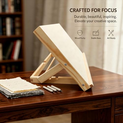 2 Pcs Wooden Tabletop Easels, 9.1 x 3.5 x 13 in Portable Drafting Board for Desk Painting, Drawing, Reading, and Display, Wood Color