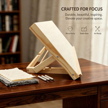 2 Pcs Wooden Tabletop Easels, 9.1 x 3.5 x 13 in Portable Drafting Board for Desk Painting, Drawing, Reading, and Display, Wood Color