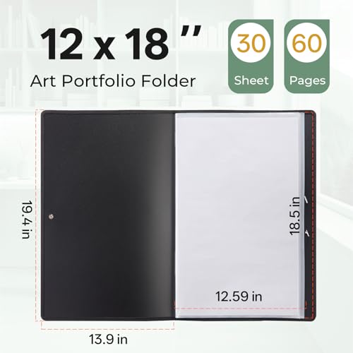 Nicpro 12x18 Art Portfolio Folder, 30 Pockets Art Painting Portfolio Binder - size: 12"x18"